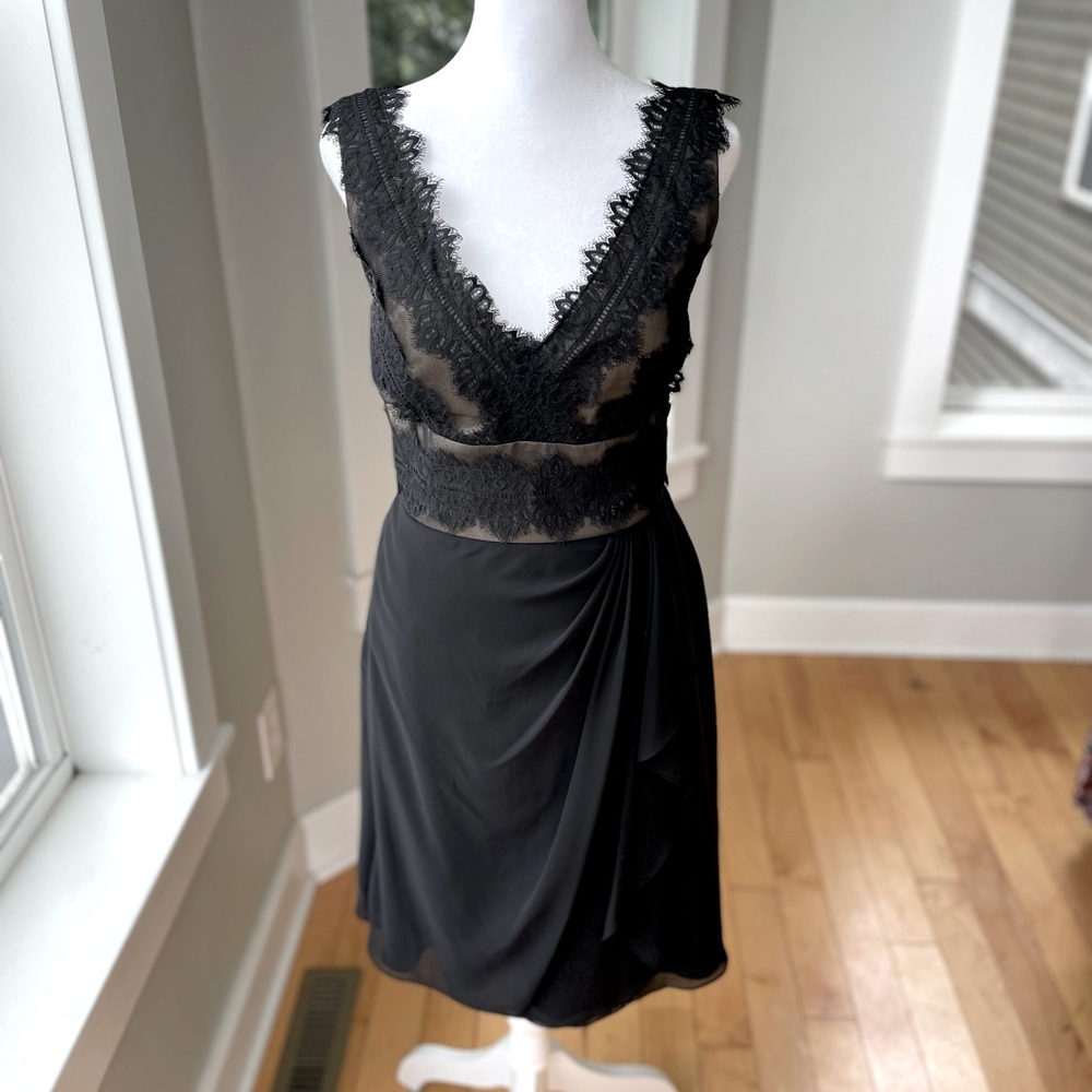 JS Collections Black Lace V Neck Low Back Dress Size 2
